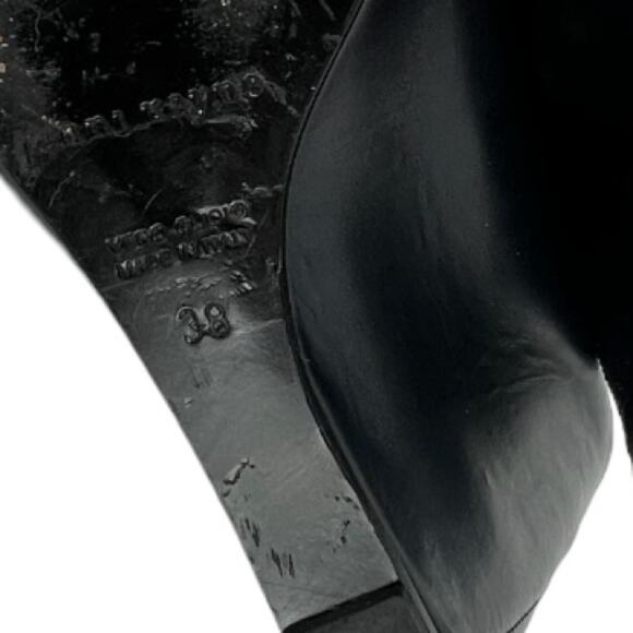 Jenni Kayne Open Toe Black Italian Leather Wedge Booties with Zipper Size 39/9 - Picture 7 of 10